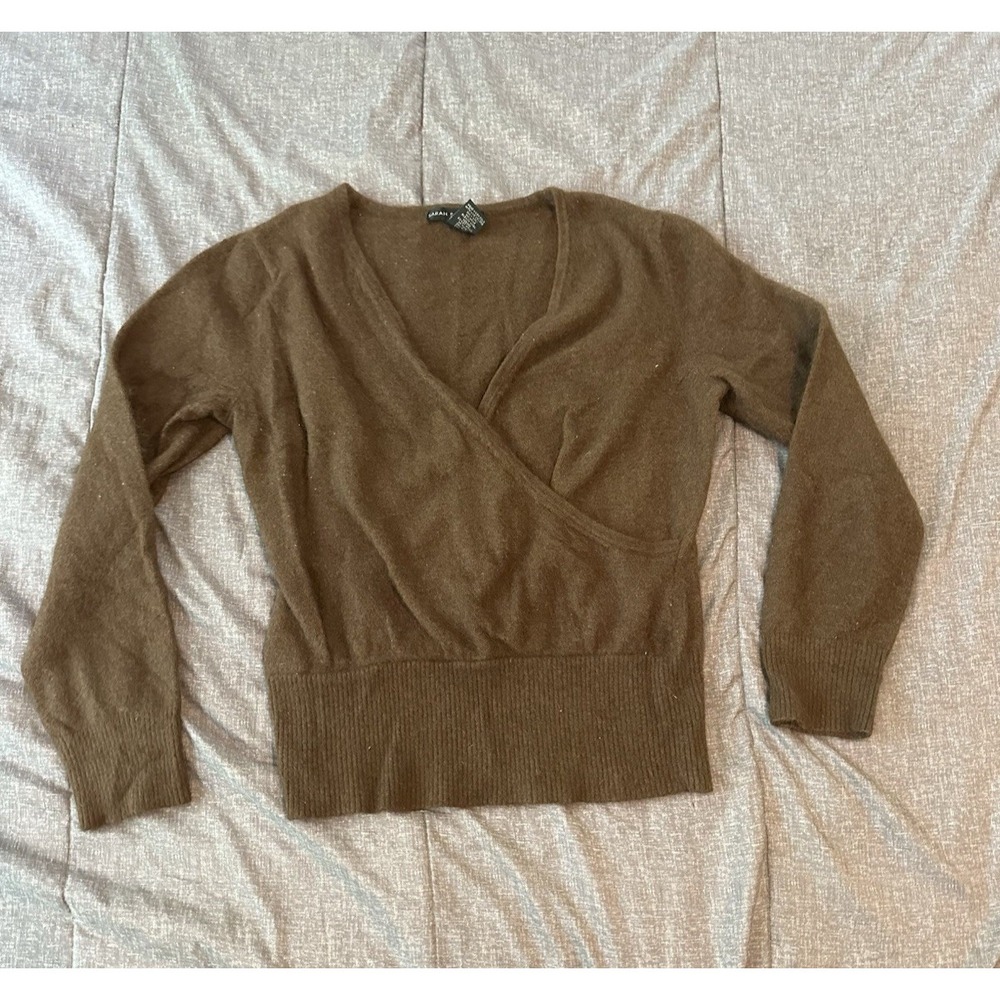 Sarah Spencer Womens L Brown Angora Lambswool Blend Sweater Quiet Luxury READ